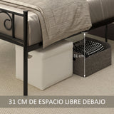 Estrutura de Cama Individual de Metal 31cm para Colchão 90x190cm com Cabeceira com Forma de Mariposa Estrutura de Cama com Espaço em Baixo de Armazenamento 95x196x100cm Preto