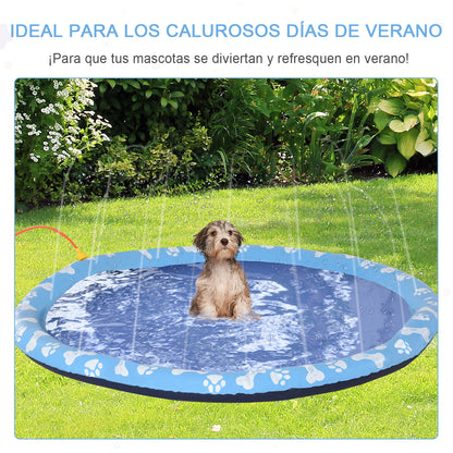 PawHut Splash Pad Tapete Aquático com Pulverizador Ø150 cm Tapete Anti-Respingos Piscina Portátil para Cães Azul