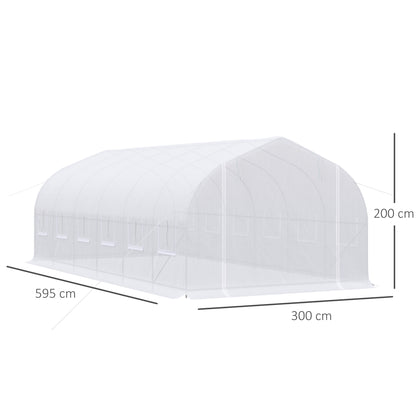 Outsunny Estufa Tipo Túnel 595x300x200cm Estufa de Jardim Grande com 12 Janelas e Porta Enrolável com Zíper para Cultivo de Plantas Branco