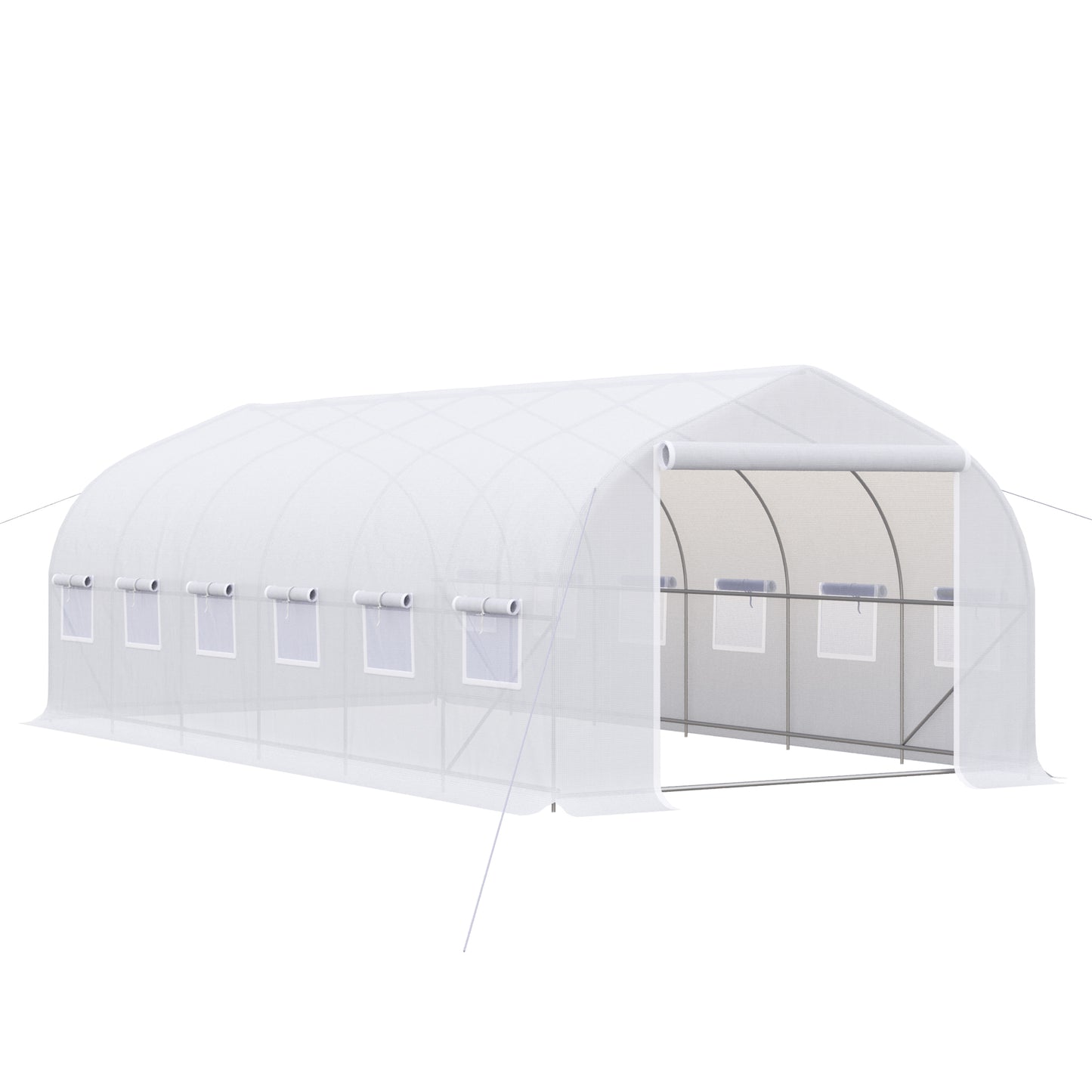 Outsunny Estufa Tipo Túnel 595x300x200cm Estufa de Jardim Grande com 12 Janelas e Porta Enrolável com Zíper para Cultivo de Plantas Branco