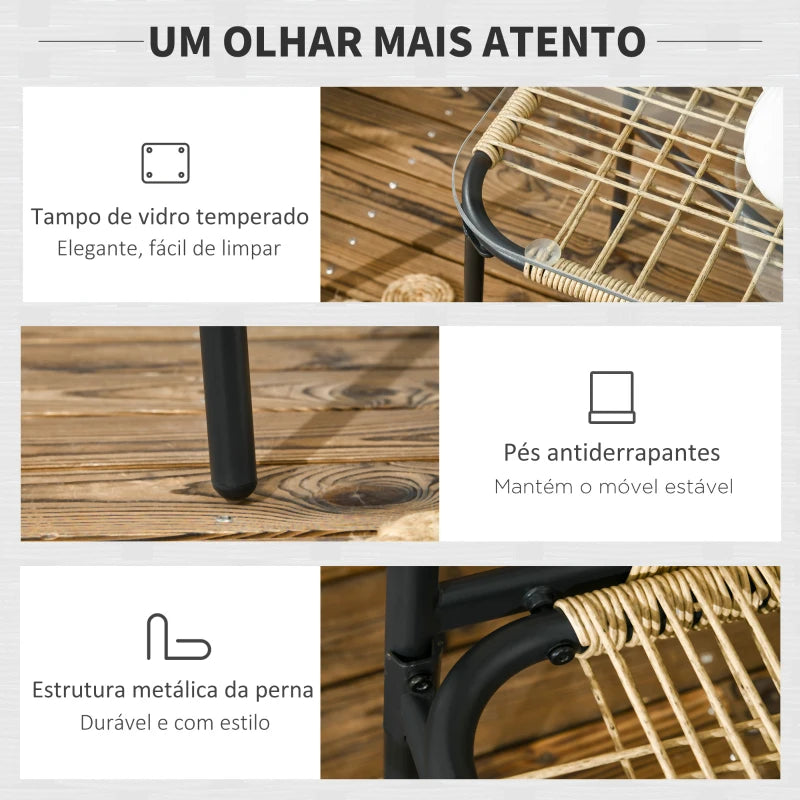 Conjunto Lounge de Móveis de Jardim de Vime Sintético - 4 Peças - "Bergen" - Natural e Preto