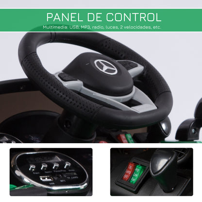 HOMCOM Carro elétrico para crianças acima de 3 anos licenciado de Mercedes GTR bateria de 12V com controle remoto Faróis musica portas de abertura dupla Carga 25kg 105x58x45 cm Verde