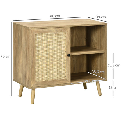 HOMCOM Aparador de Sala de Estar Buffet para Sala de Jantar Móvel Auxiliar de Cozinha com Porta de Vime e 2 Prateleiras de Armazenamento para Sala de Estar 80x39x70cm Madeira