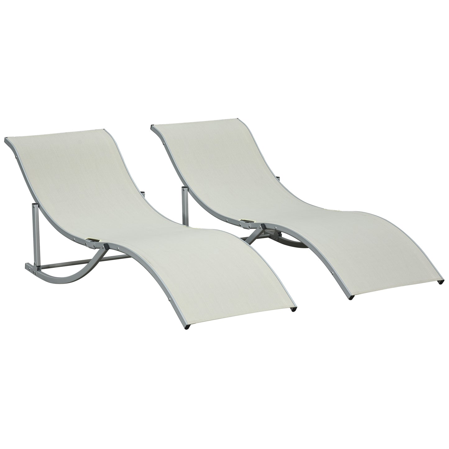 Outsunny 2 espreguiçadeiras ergonômicas dobráveis em forma de S com estrutura de alumínio Textilene para piscina pátio jardim e varanda 165x61x63 cm Bege