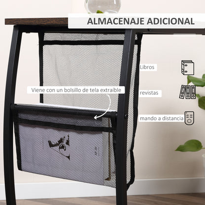 HOMCOM Mesa Auxiliar para Sofá e Cama em Forma de C com Bolso de Armazenamento Mesa Lateral de Estilo Industrial 53x35x64,5cm Marrom Rústico