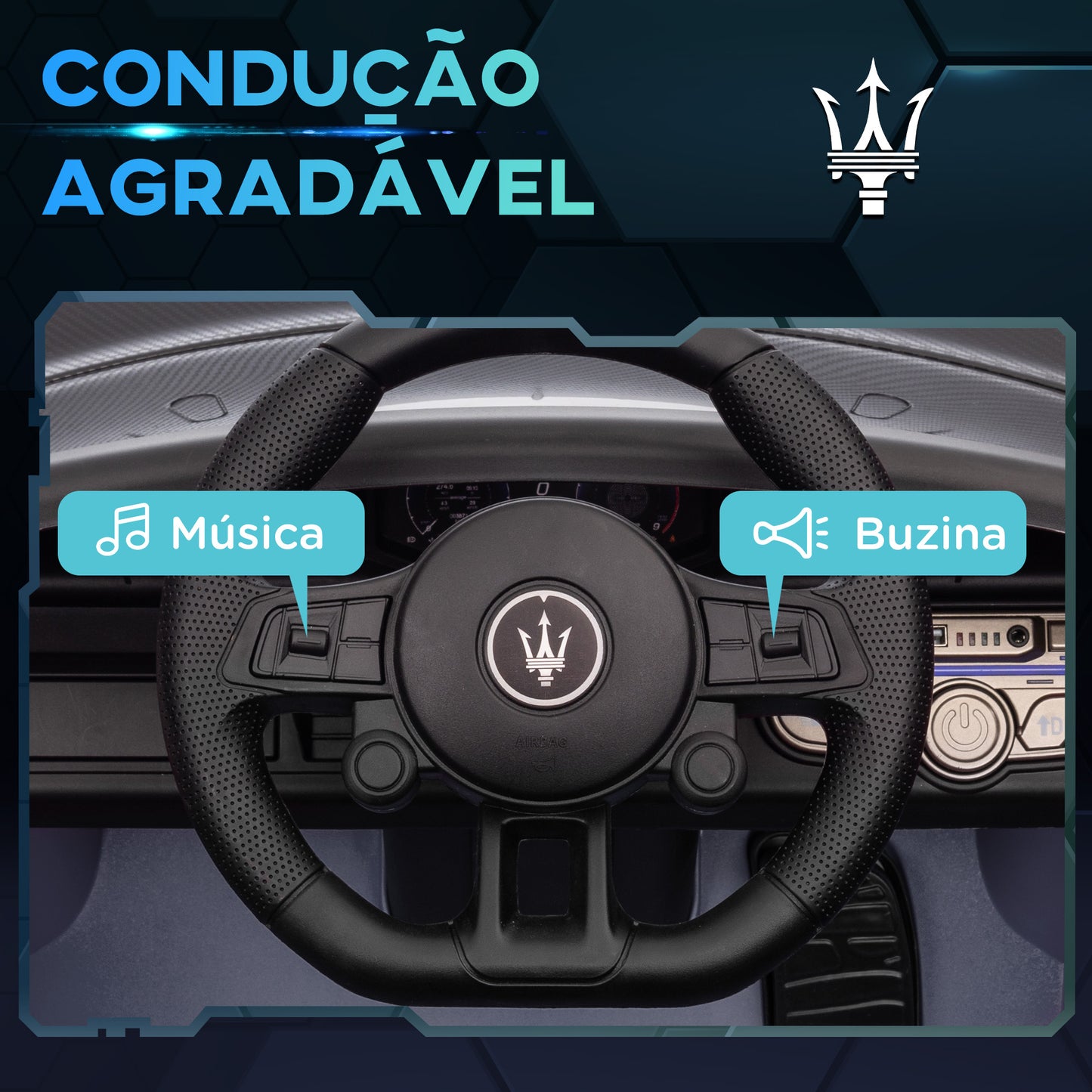 AIYAPLAY Carro Elétrico para Crianças acima de 3 Anos Carro Maserati GT2 Carro Elétrico a Bateria 12V Carro Elétrico para Crianças com Controlo Remoto Faróis LED Buzina Música e Rodas Auxiliares 115x60x45 cm Cinza