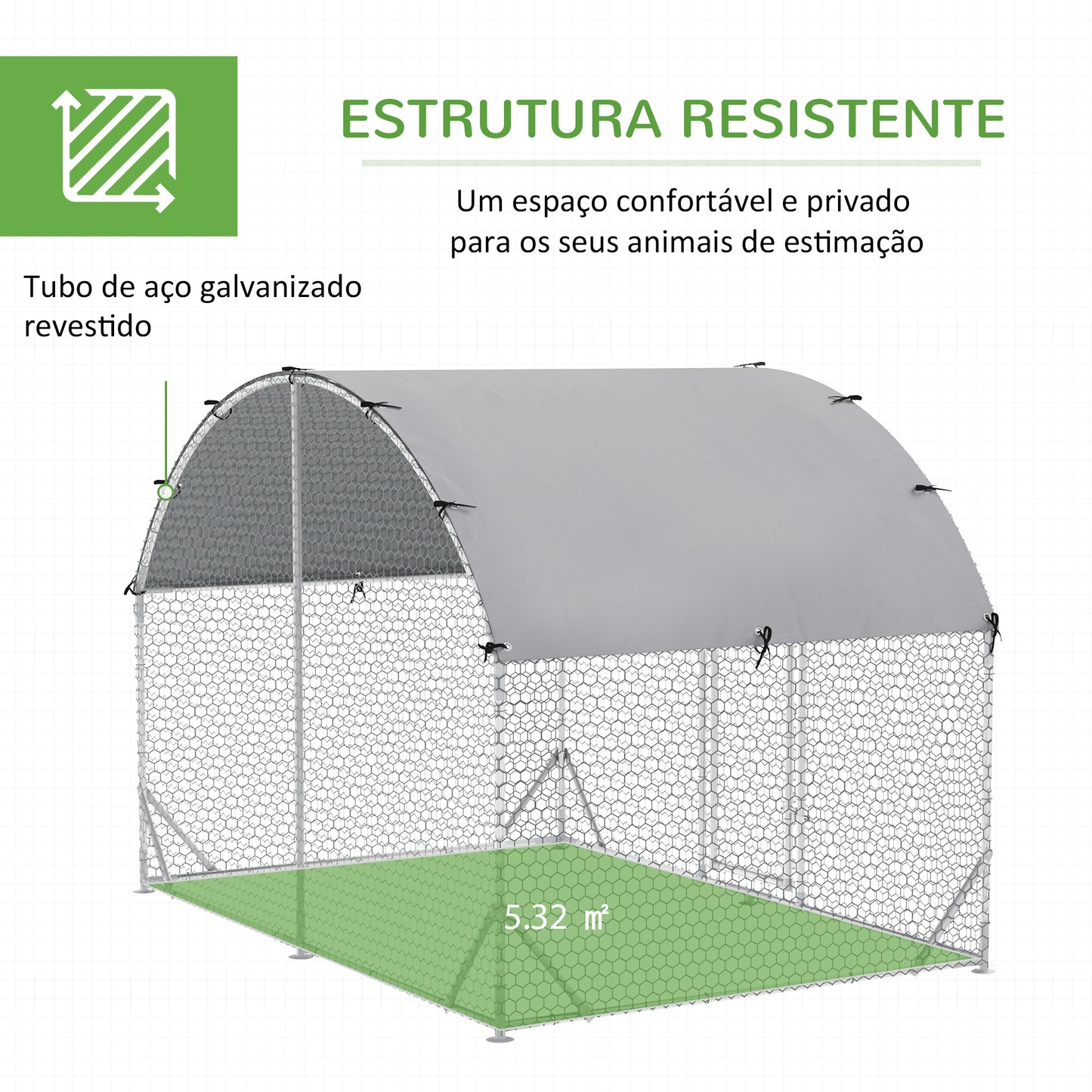 PawHut Galinheiro para Exterior Grande 2,8x1,90x1,97 m Galinheiro para 4-6 Galinhas de Aço Galvanizado com Teto de Tecido Oxford para Coelhos Aves Prata