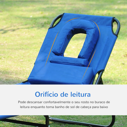 Outsunny Espreguiçadeira Dobrável com Encosto Ajustável em 4 Posições Espreguiçadeira de Jardim com Almofada Estrutura de Aço Tecido Oxford para Acampamento Praia Terraço 190x56x28cm Azul