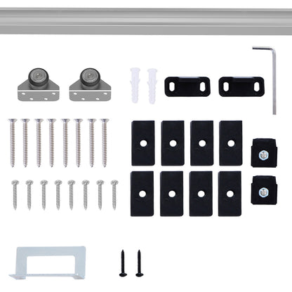 HOMCOM Ferragem para Porta Corredeira 186cm Kit de Acessórios para Porta Corredeira de Madeira com Trilho de Metal e 2 Roldanas Prata