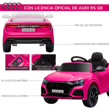 HOMCOM Carro Elétrico Infantil acima de 3 anos Licença Audi RS Q8 com Bateria 6V Controle a Distância Música MP3 Buzina e Luzes Velocidade Máx. 3km/h 101x62x51cm Rosa