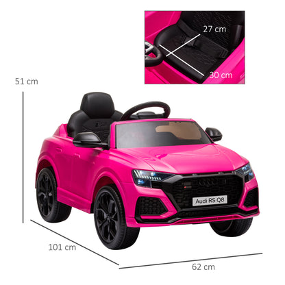 HOMCOM Carro Elétrico Infantil acima de 3 anos Licença Audi RS Q8 com Bateria 6V Controle a Distância Música MP3 Buzina e Luzes Velocidade Máx. 3km/h 101x62x51cm Rosa