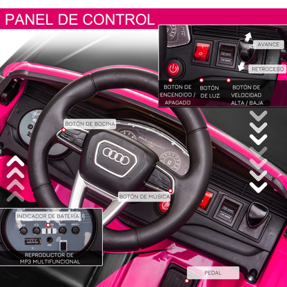 HOMCOM Carro Elétrico Infantil acima de 3 anos Licença Audi RS Q8 com Bateria 6V Controle a Distância Música MP3 Buzina e Luzes Velocidade Máx. 3km/h 101x62x51cm Rosa