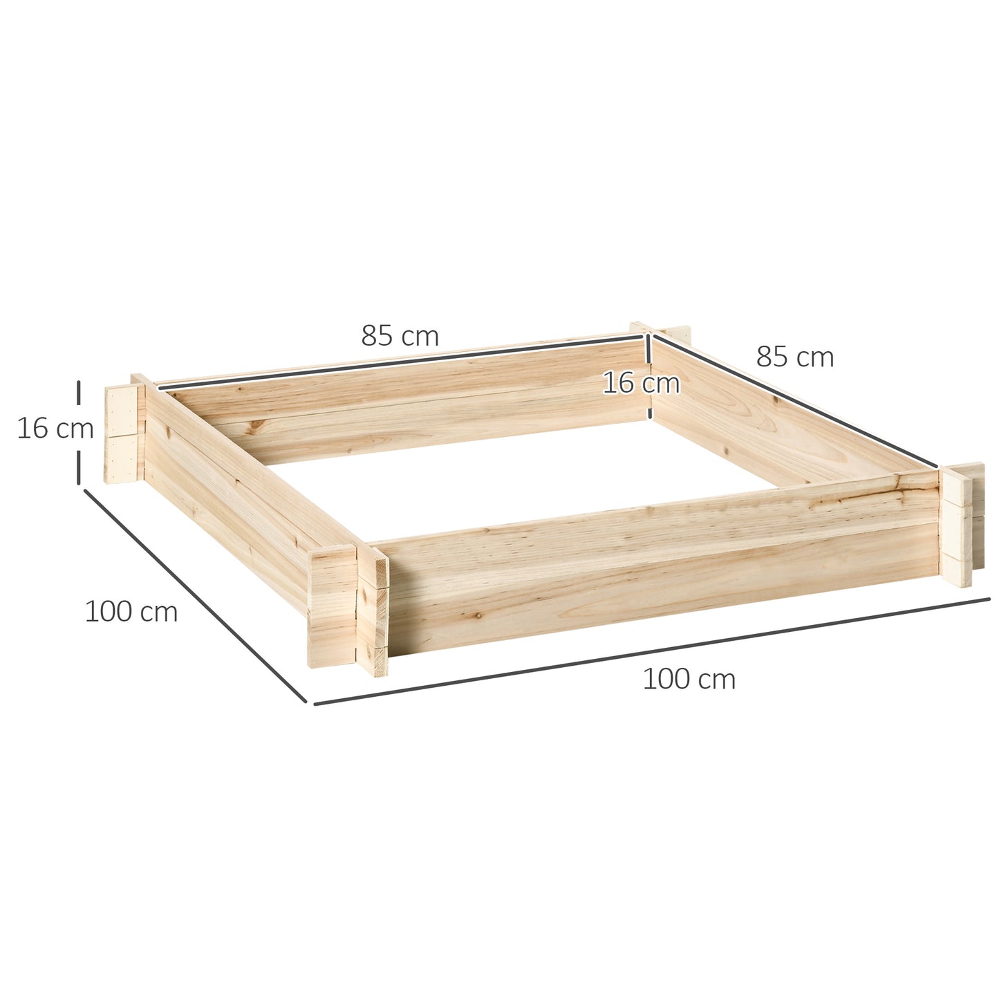 Outsunny Caixa de Plantio de Madeira Quadrada de Chão Horta Vertical para Cultivos de Plantas Flores Ervas Terraço 100x100x16cm Madeira Natural