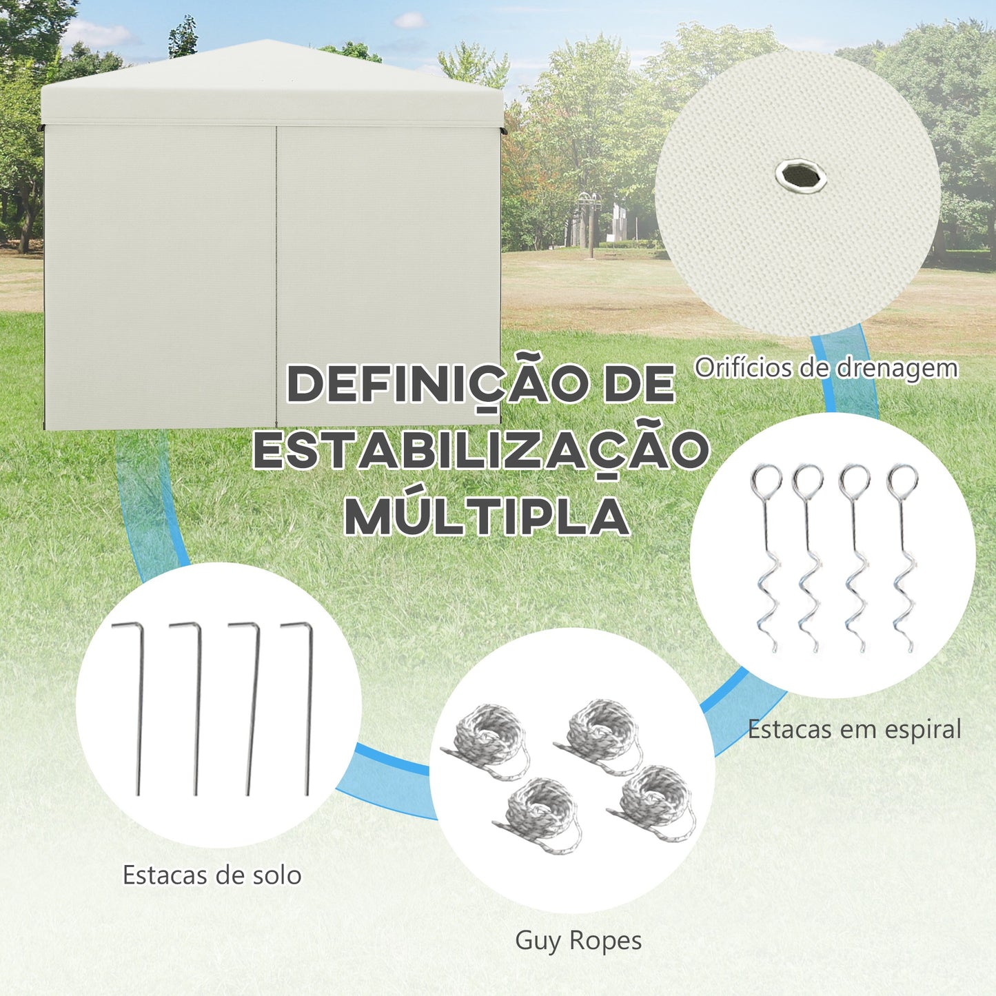 Outsunny Tenda Dobrável 3x3 m Tenda de Jardim com 4 Paredes Laterais 2 Janelas de Malha Altura Ajustável Bolsa de Transporte Impermeável e Anti-UV para Campismo Festas Branco