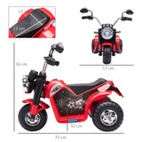 HOMCOM Motocicleta Elétrica Infantil com 3 Rodas Triciclo a Bateria 6V para Crianças de 18-36 Meses com Farol Buzina 72x57x56cm Vermelho