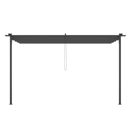 Outsunny Pérgola de Parede de Jardim 3,9x2,9 m Pérgola com Teto Retrátil Tecido de Poliéster e Estrutura de Aço para Pátio Varanda Cinza Escuro