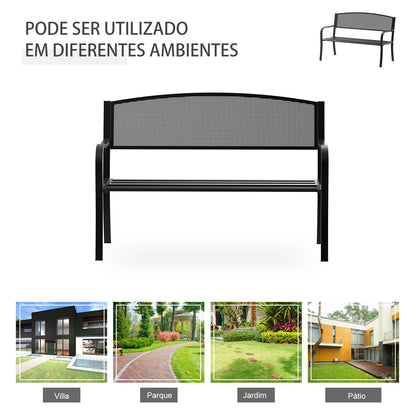 Outsunny Banco de Jardim de 2 Lugares Banco de Exterior com Encosto de Malha de Aço Carga Máxima 240 kg para Pátio Varanda 127x60x87 cm Preto