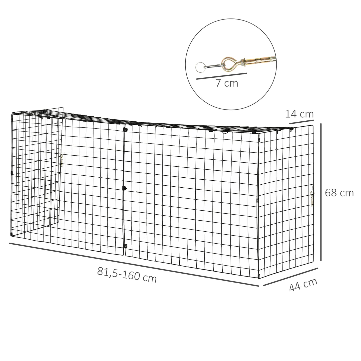 HOMCOM Frente de Lareira com Comprimento Ajustável Frente para Lareira com Grade de Metal 81,5-160x44x68cm Preto