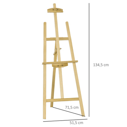 HOMCOM Cavalete Pintura de Madeira Cavalete de Desenho Estúdio Inclinável 90° com Suporte Tripé e Pincel 51,5x71,5x134,5cm Madeira Natural