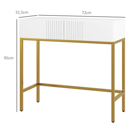 HOMCOM Mesa Consola Moderna Mesa de Entrada com 2 Gavetas e Pés de Aço Anti-tombo para Entrada Sala Corredor 80x31,5x75 cm Branco