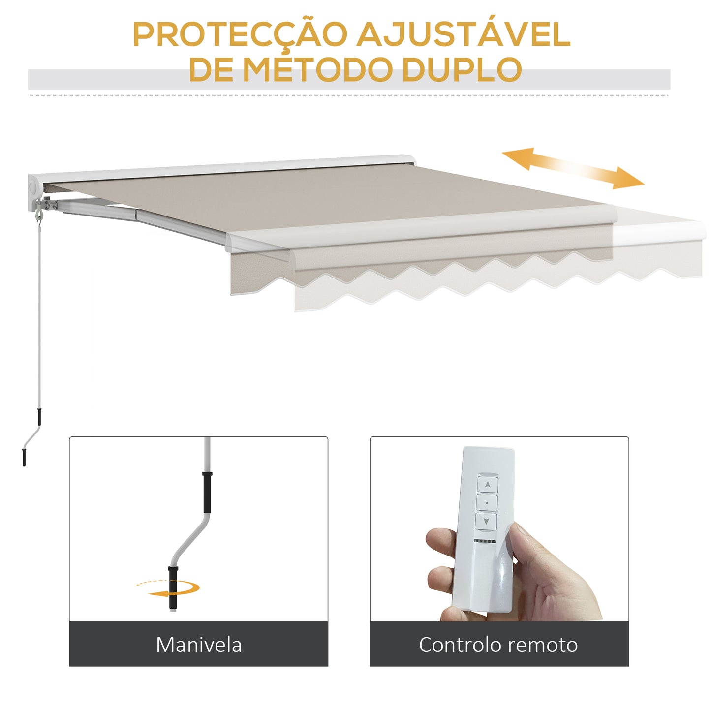 Outsunny Toldo Retrátil Elétrico ou Manual 250x200 cm Toldo Portátil para Varanda com Controlo Remoto Manivela Manual e Estrutura de Alumínio para Janela Porta Terraço Pátio Creme