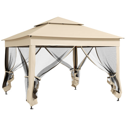 Outsunny Tenda Dobrável de Exterior 325x325x270 cm Tenda de Jardim com Teto Duplo Rede Mosquiteira Amovível e Bolsa de Transporte para Jardim Pátio Creme