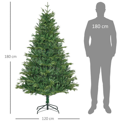 Árvore de Natal Artificial 180cm com 1443 Ramos Folhas de PVC Base Dobrável e Suporte Metálico Decoração de Natal para Interiores Verde