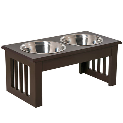 PawHut Comedouro Elevado para Cães com Suporte e 2 Tigelas Amovíveis de Aço Inoxidável Alimentador para Animais de Estimação 44x24x15 cm Marrom