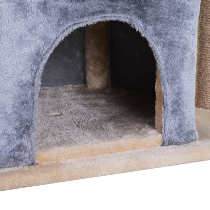 PawHut Arranhador para Gatos Árvore Arranhador para Gatos com 2 Casas Plataformas Brinquedo Suspenso e Postes de Arranhar de Sisal 60x40x92cm Cinza