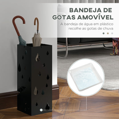 Suporte para Guarda-Chuvas Branco com 4 Gavetas e Bandeja de Gotejamento Amovível Porta Guarda-Chuvas para Corredor Entrada 15,5x15,5x41 cm