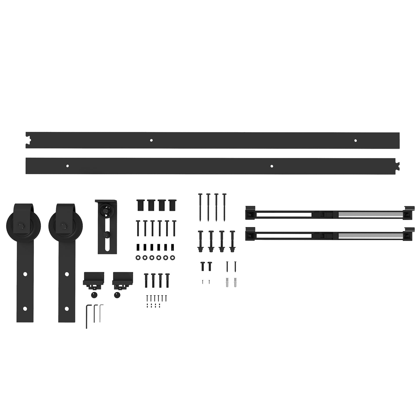 HOMCOM 6.6FT/200cm Kit de ferragens para porta deslizante com amortecedor sem perfuração Kit de ferragens para porta deslizante com 2 trilhos para celeiro preto