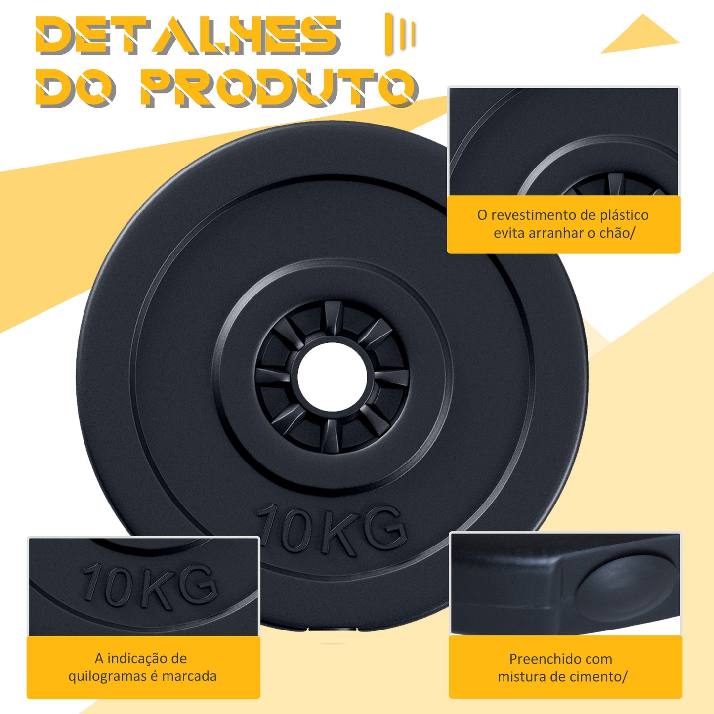 HOMCOM Conjunto de 4 discos de peso de 5 kg e 10 kg com orifício de Ø25 mm para treinamento de força Levantamento de peso preto