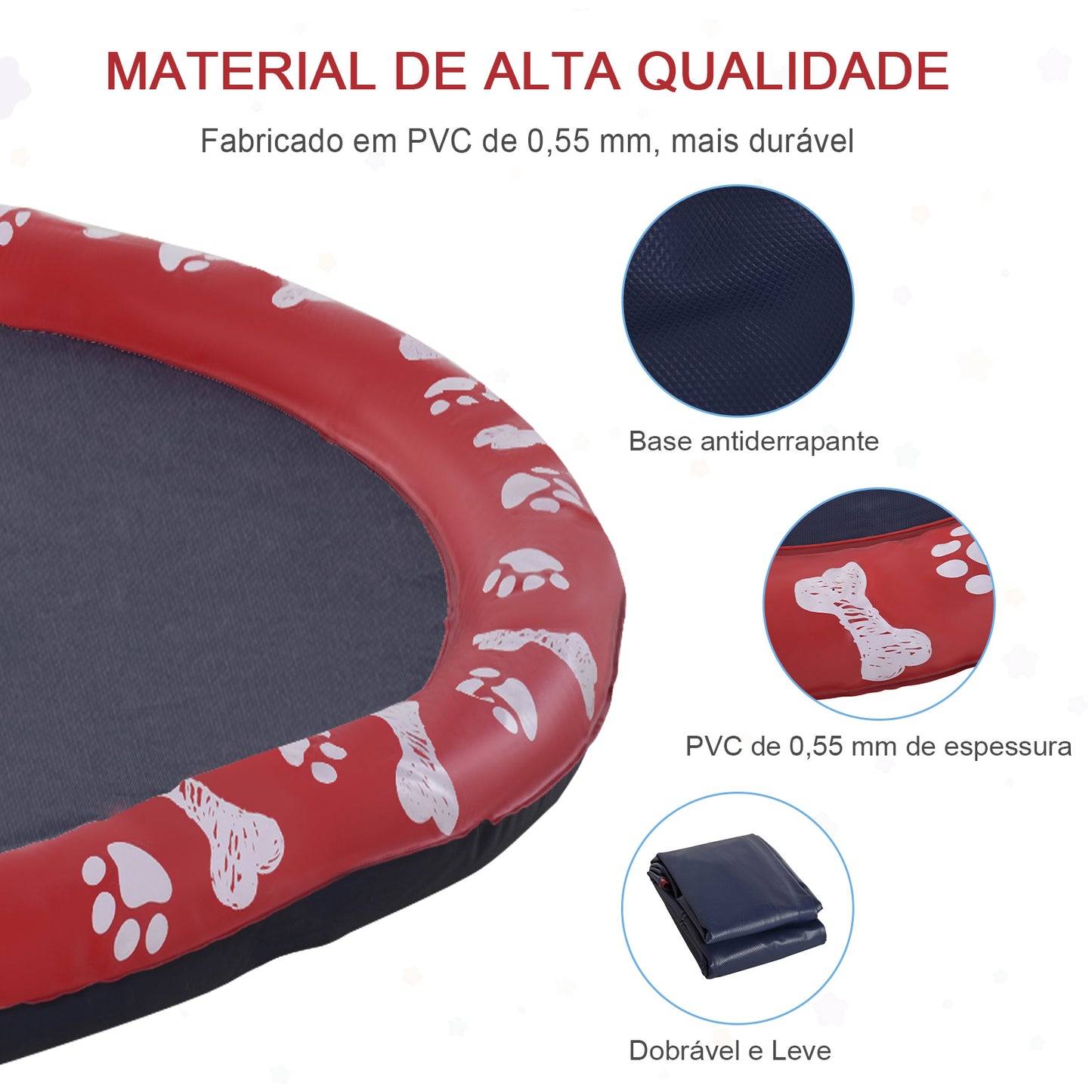 PawHut Splash Pad 150 cm Tapete Aquático para Animais de Estimação com Pulverizador de Água Piscina Portátil para Cães Vermelho