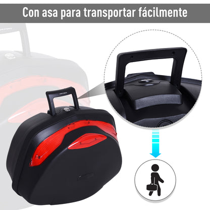 HOMCOM Mala para Motocicleta Mala para Mota Capacidade de 48L com Fechadura e 2 Chaves 56,5x44x32 cm Preto e Vermelho