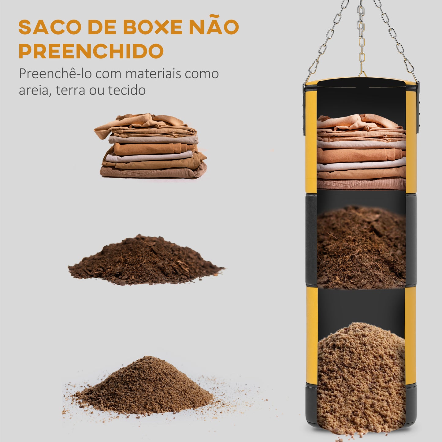 SPORTNOW Saco de Boxe sem Recheio Saco de Boxe para Adultos com Luvas de Boxe Gancho e Protetores para Palmas Munhecas Tornozelos para Treino MMA Muay Thai Amarelo