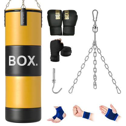 SPORTNOW Saco de Boxe sem Recheio Saco de Boxe para Adultos com Luvas de Boxe Gancho e Protetores para Palmas Munhecas Tornozelos para Treino MMA Muay Thai Amarelo