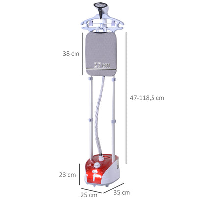 HOMCOM Escova de vapor de roupas Temperatura 1800W ajustável a 11 níveis Centro de engomar vertical com barra dupla e tanque de 2L em 38 s de aquecimento