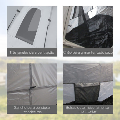 Outsunny Tenda de Campismo para 2-3 Pessoas Tenda de Campismo Impermeável PU2000 mm Proteção UV50+ com Bolsa de Transporte 210x210x150 cm Prata