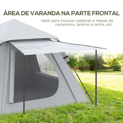 Outsunny Tenda de Campismo para 2-3 Pessoas Tenda de Campismo Impermeável PU2000 mm Proteção UV50+ com Bolsa de Transporte 210x210x150 cm Prata