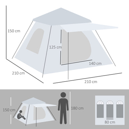 Outsunny Tenda de Campismo para 2-3 Pessoas Tenda de Campismo Impermeável PU2000 mm Proteção UV50+ com Bolsa de Transporte 210x210x150 cm Prata