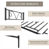 Estrutura de Cama Individual de Metal 31cm para Colchão 90x190cm com Cabeceira com Forma de Mariposa Estrutura de Cama com Espaço em Baixo de Armazenamento 95x196x100cm Preto