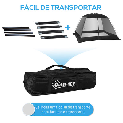 Outsunny Tenda de Jardim 3x3x2m Tenda para 4-6 Pessoas com 4 Telas Mosquiteiras e Porta Incluí Bolsa de Transporte Proteção Solar para Campismo Viagens Exterior Preto