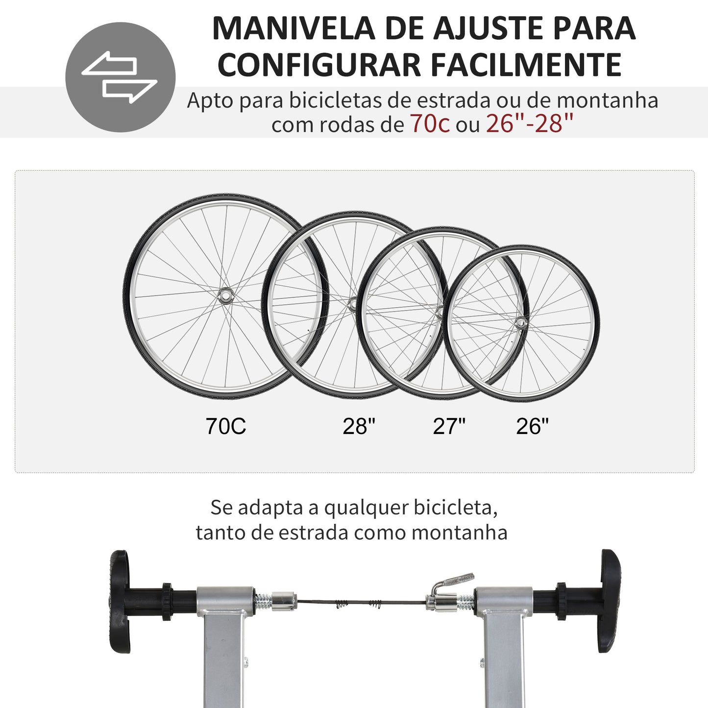 HomCom Rolo de treinamento 5 níveis de resistência de Aço Bicicleta Interior 54,5x47,2x39,1 cm Prata