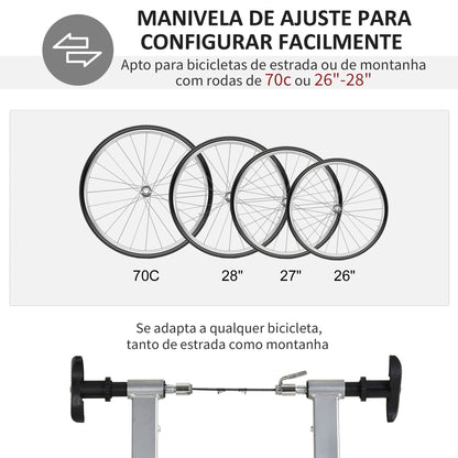 HomCom Rolo de treinamento 5 níveis de resistência de Aço Bicicleta Interior 54,5x47,2x39,1 cm Prata