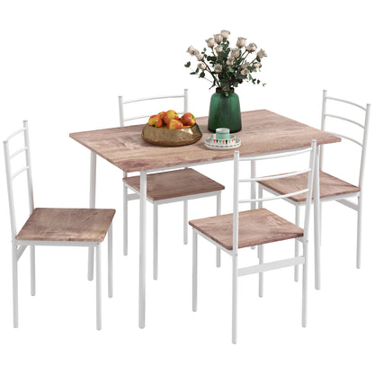 HOMCOM Conjunto de Refeição 5 Peças Conjunto de Mesa e 4 Cadeiras para 4 Pessoas com Estrutura de Aço para Cozinha Restaurante 110x70x75 cm Madeira e Branco