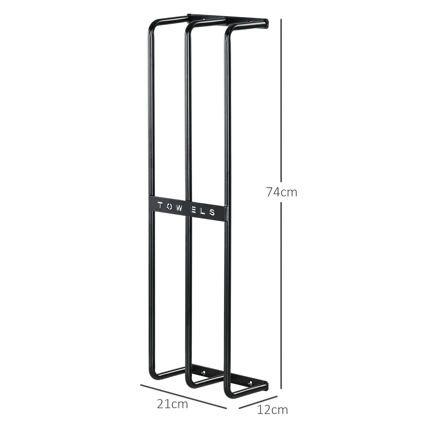 HOMCOM Toalheiro de Casa de Banho Toalheiro de Parede com 3 Barras e Estrutura de Metal Suporte para Toalhas 21x12x74 cm Preto