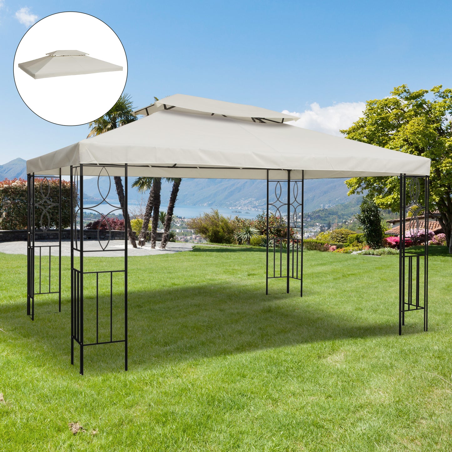 Outsunny Toldo de Substituição 4x3m para Pérgola de Jardim 2 Níveis Respirável com 10 Orifícios de Drenagem Cobertura de Substituição de Pérgola Exterior Creme