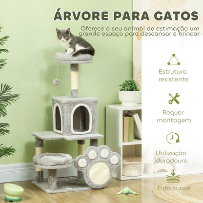 PawHut Arranhador para Gatos 110 cm Arranhador para Gatos Torre para Gatos com Ninho Caverna Plataforma Arranhador Bola Suspensa Cinza Claro