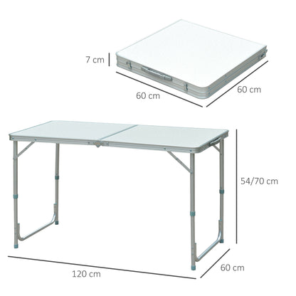 Outsunny Mesa de Campismo Dobrável Convertível em Mala com Altura Ajustável para Piquenique 120x60-54-70cm Prata