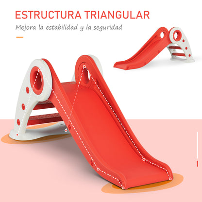 HOMCOM Escorrega infantil para crianças acima de 3 anos Escorrega largo dobrável com escadas rampa longa para jardim parque interiores 120x50x56 cm Vermelho